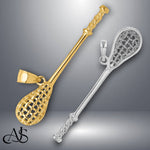 Load image into Gallery viewer, 14K Yellow Gold or White Gold Solid Polished 3-D Lacrosse Stick Pendant with Necklace Chain Options

