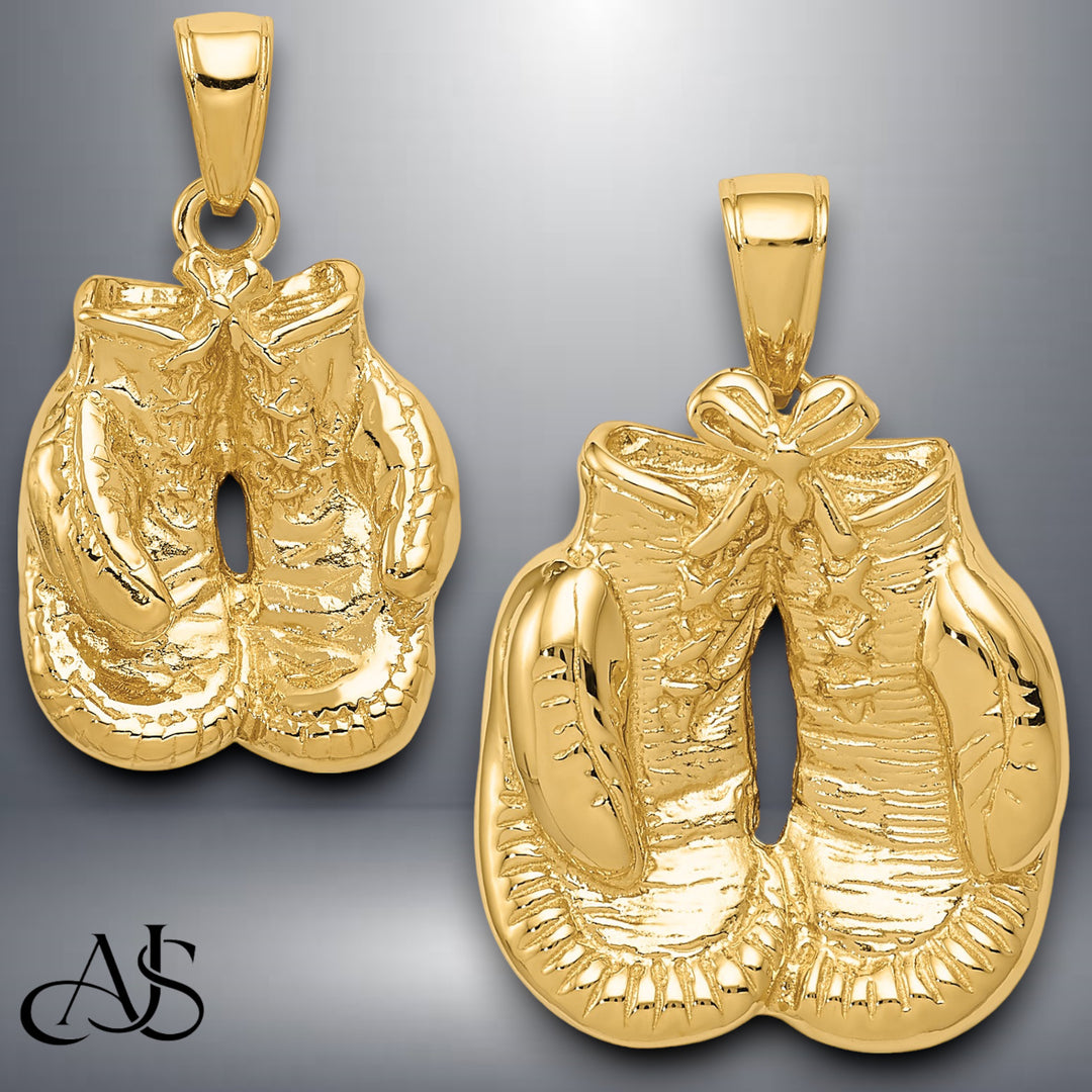 14K Yellow Gold Solid Polished Open-Backed Boxing Gloves Pendant with Necklace Chain Options