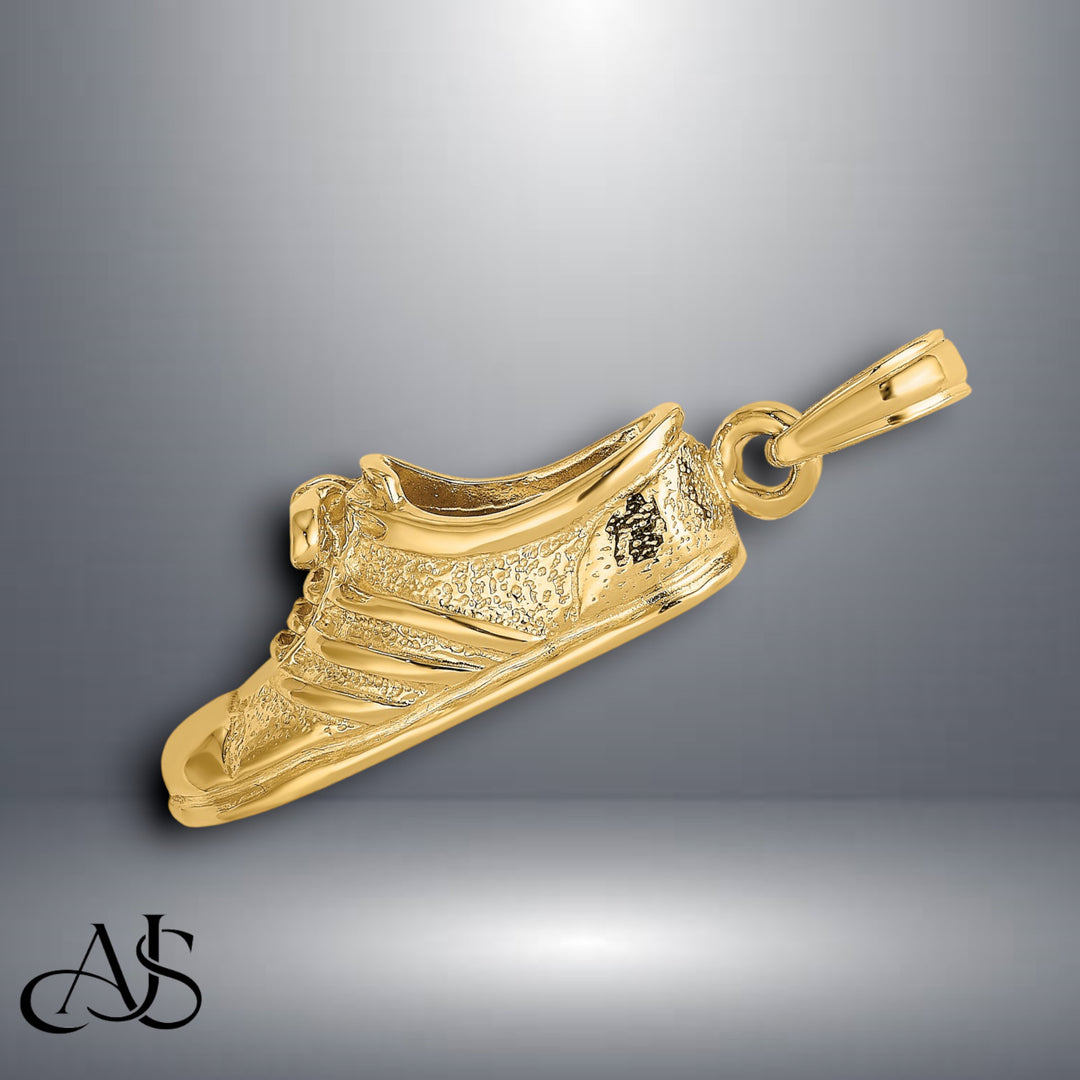 14K Yellow Gold Polished Track Shoe Charm with Necklace Chain Options