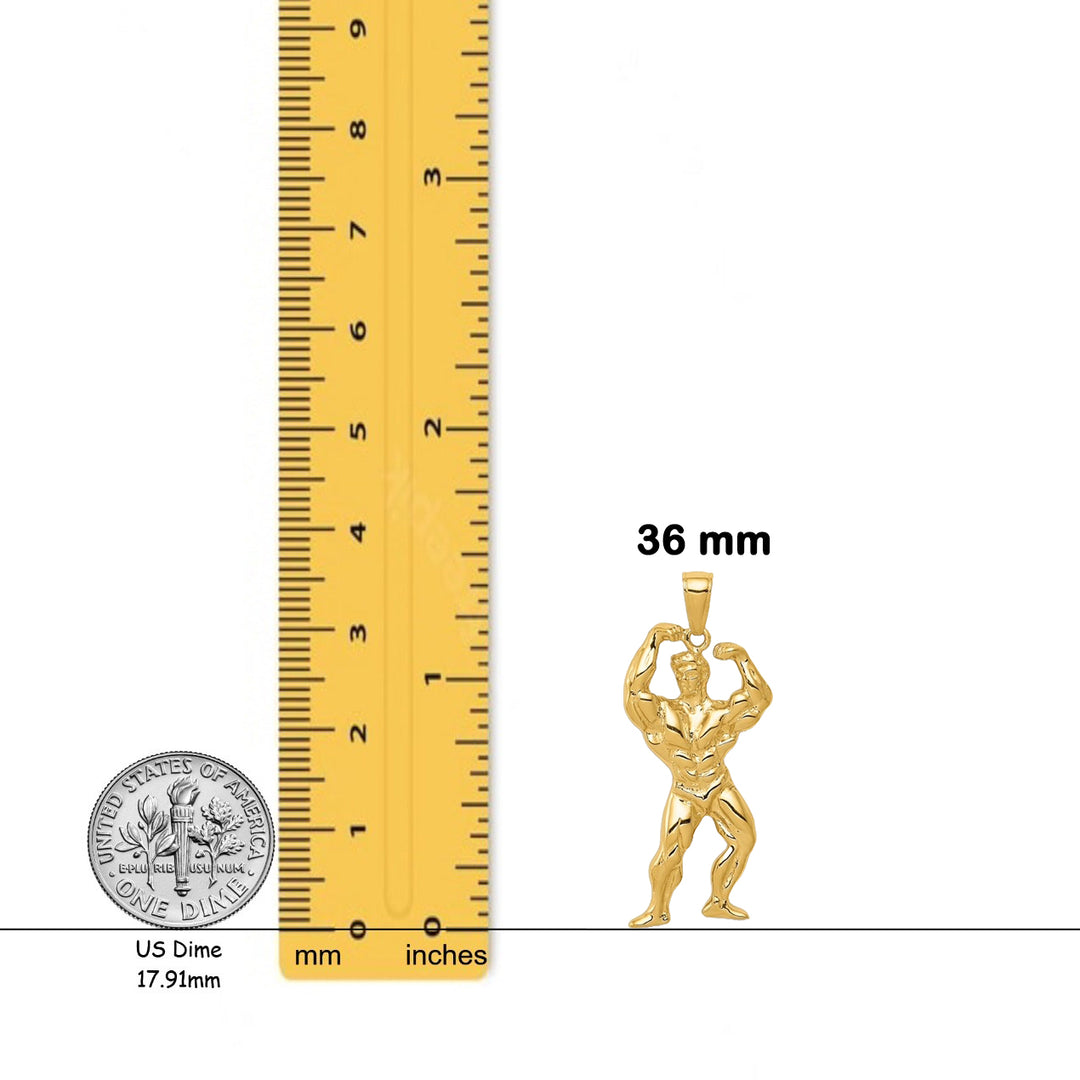 14K Yellow Gold Polished Weightlifter Pendant with Necklace Chain Options