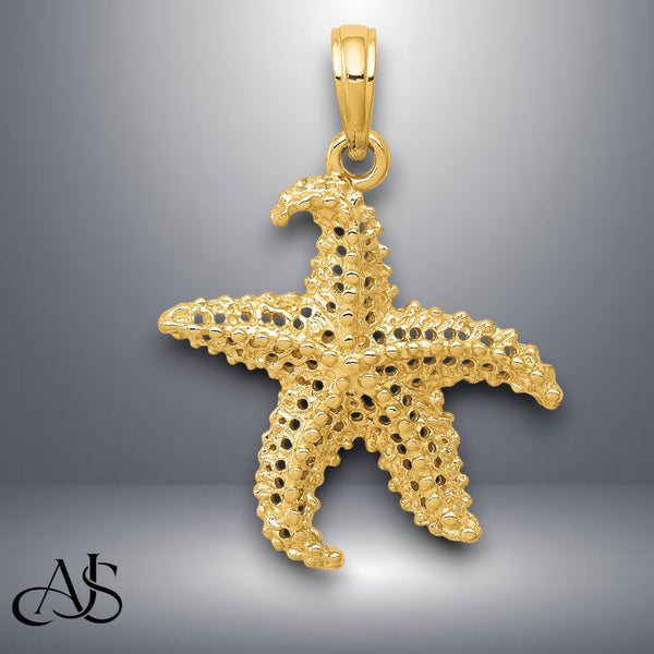 14K Yellow Gold or White Gold Polished Open-Backed Starfish Pendant with Necklace Chain Options