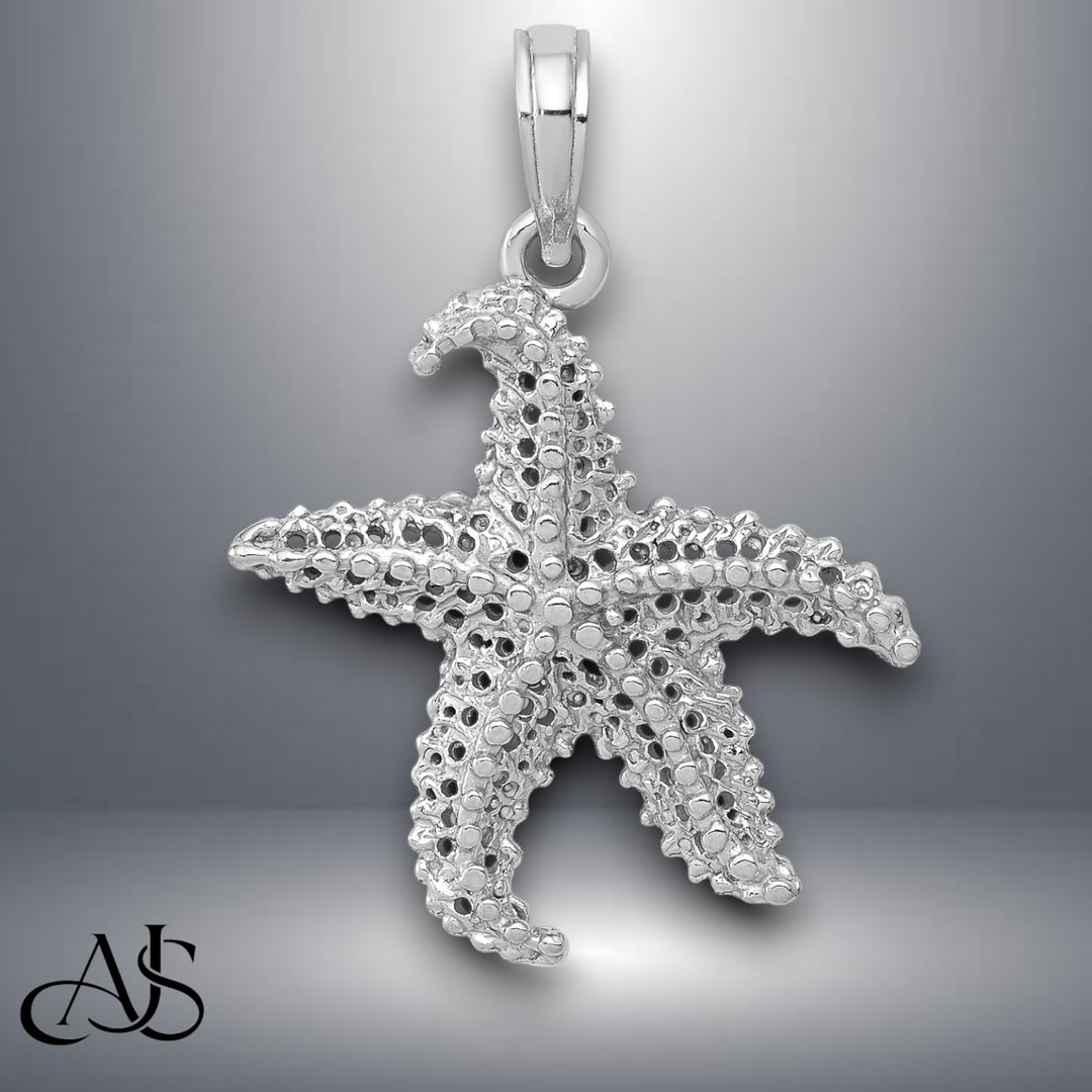 14K Yellow Gold or White Gold Polished Open-Backed Starfish Pendant with Necklace Chain Options