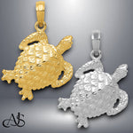 Load image into Gallery viewer, 14K Yellow Gold or White Gold Solid Polished Open-Backed Turtle Pendant with Necklace Chain Options
