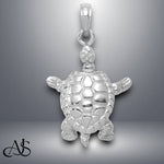 Load image into Gallery viewer, 14K Yellow Gold or White Gold Solid Polished 3-D Moveable Turtle Pendant with Necklace Chain Options
