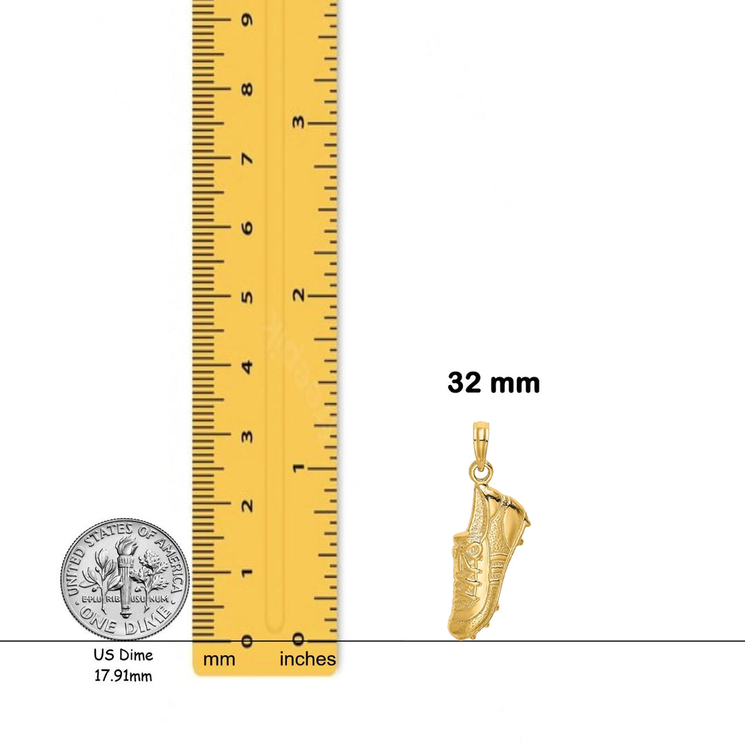 14K Yellow Gold Polished Open-Backed Soccer Cleat Shoe Charm with Necklace Chain Options
