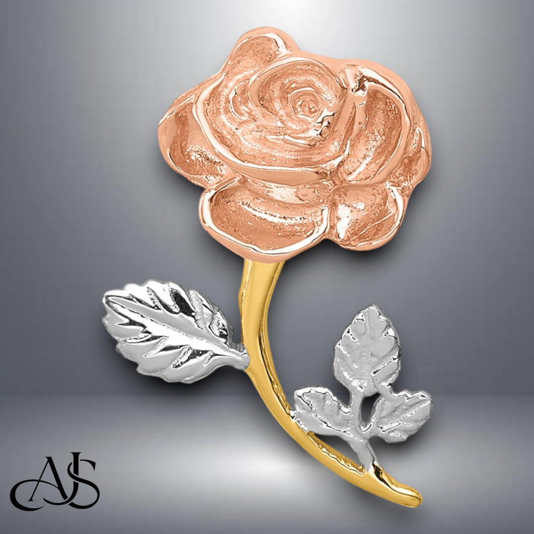 14K Two-tone Gold w/White Rhodium Polished Rose Chain Slide with Necklace Chain Options