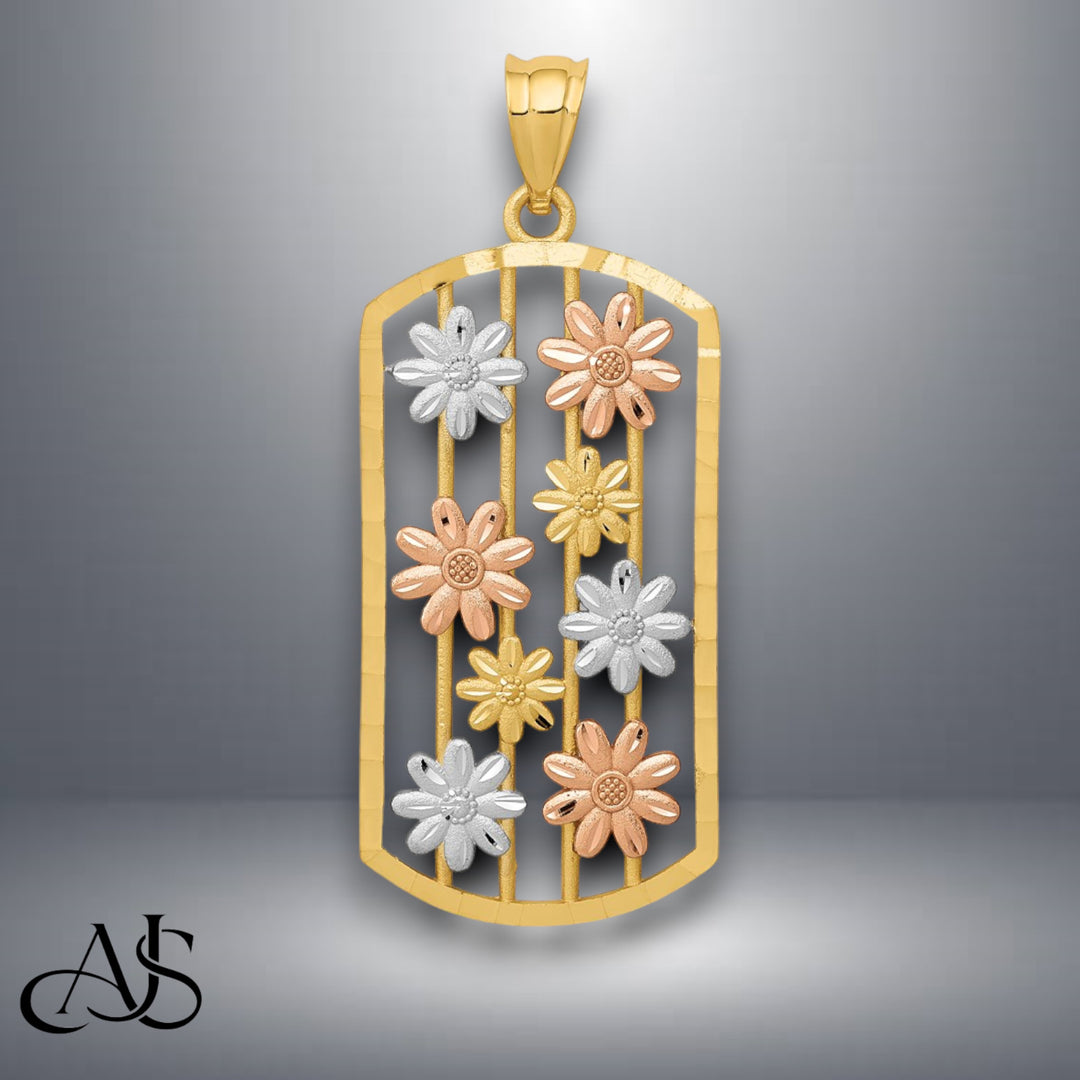 14K Two-tone Gold w/White Rhodium Framed Daisy Pendant with Necklace Chain Options