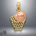 Load image into Gallery viewer, 14K Two-tone Gold Basketball Hoop with Ball Pendant with Necklace Chain Options
