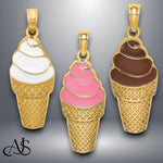 Load image into Gallery viewer, 14K Yellow Gold Enameled Ice Cream Cone Pendant with Necklace Chain Options
