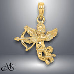 Load image into Gallery viewer, 14K Yellow Gold Cupid w/Bow and Arrow Charm with Necklace Chain Options
