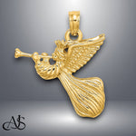 Load image into Gallery viewer, 14K Yellow Gold Angel w/ Trumpet Charm with Necklace Chain Options
