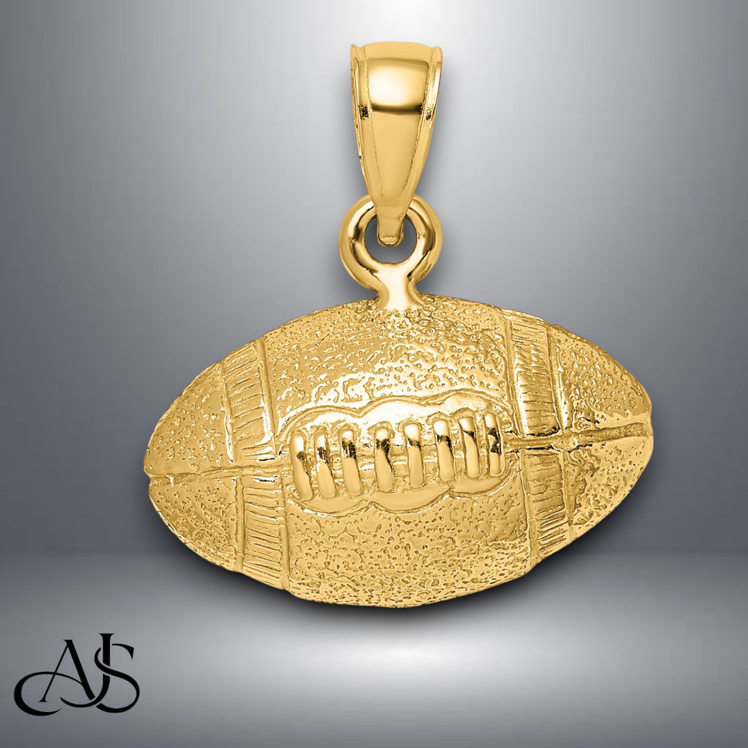 14K Yellow Gold Polished 3-D Football Charm with Necklace Chain Options