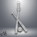 Load image into Gallery viewer, 14K Yellow Gold or White Gold Polished Open-Backed Bats and Baseball Pendant with Necklace Chain Options
