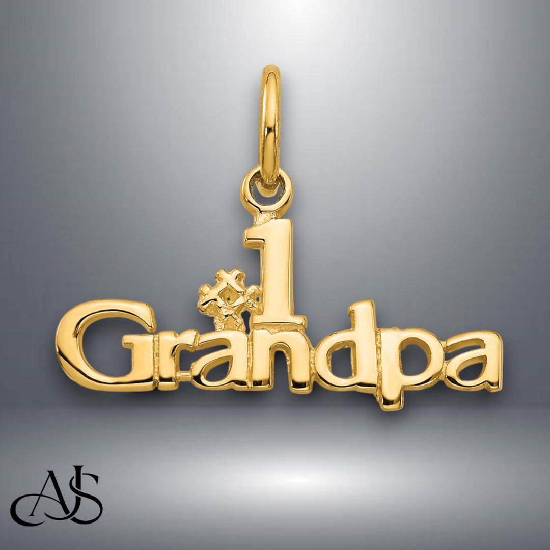 14K Yellow Gold #1 GRANDPA Charm with Necklace Chain Options