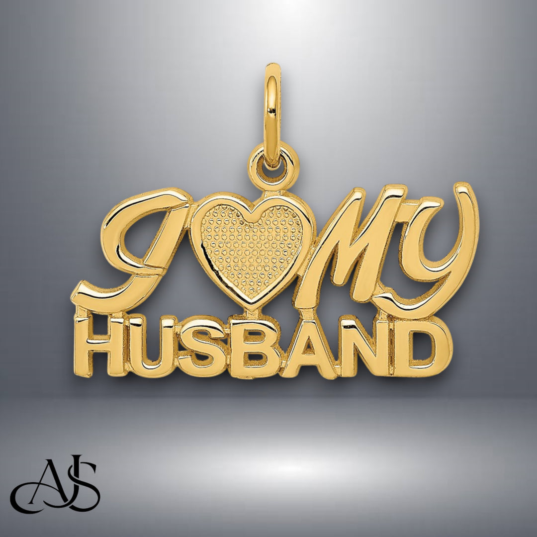 14K Yellow Gold I (Heart) MY HUSBAND Charm with Necklace Chain Options