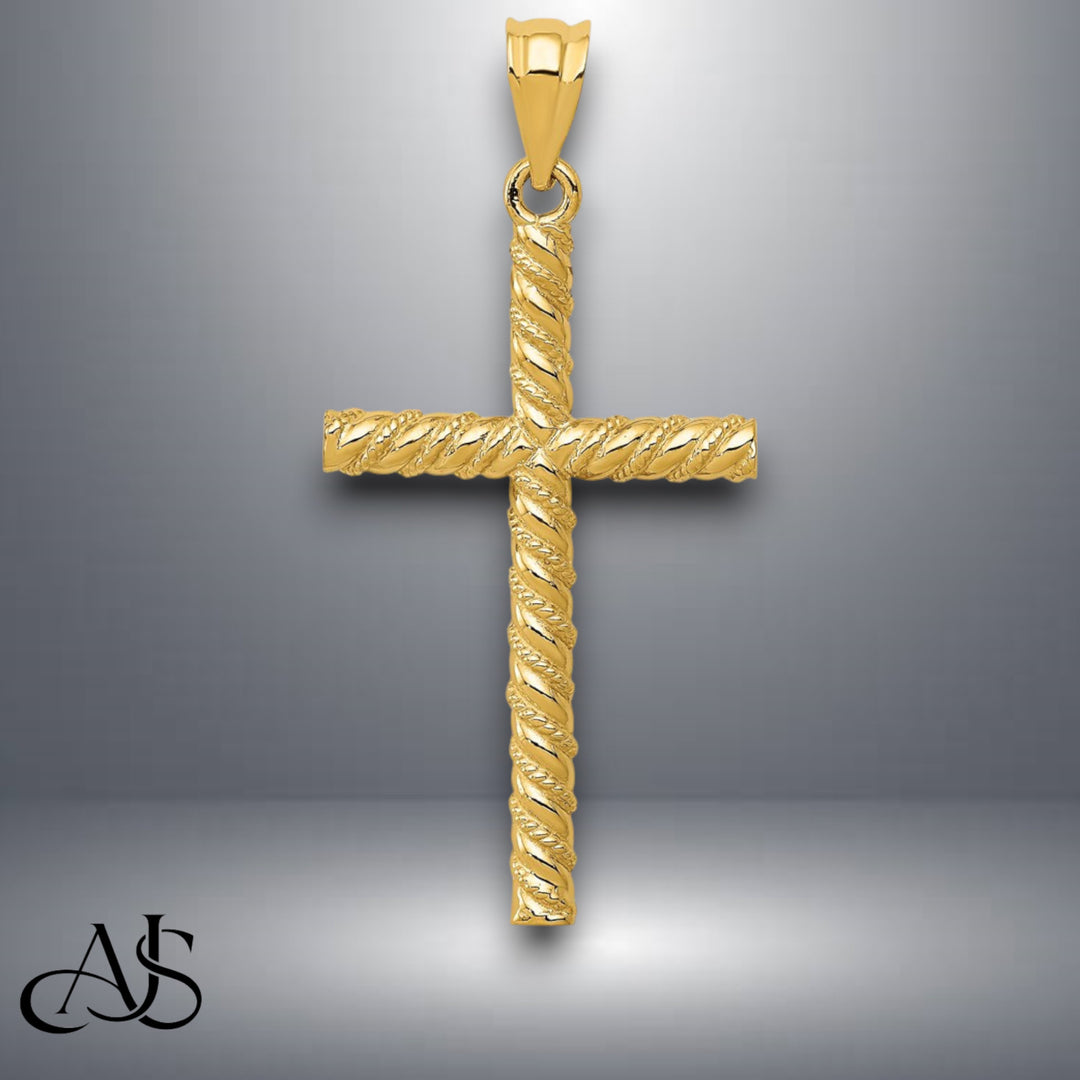 14K Yellow Gold Twisted Cross Pendant with Necklace Chain Options