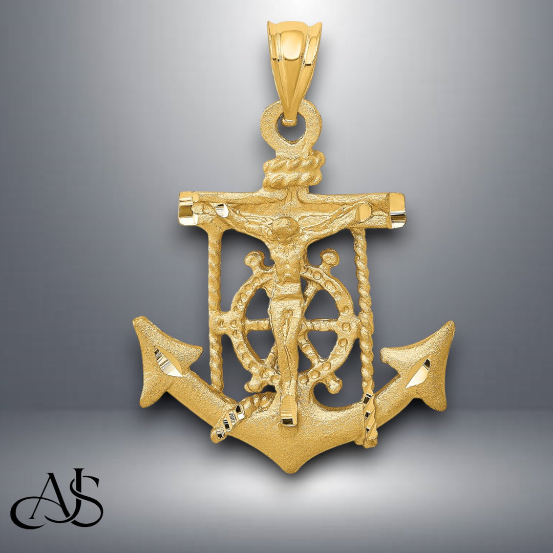 14K Yellow Gold Mariners Cross Pendant with Necklace Chain Options