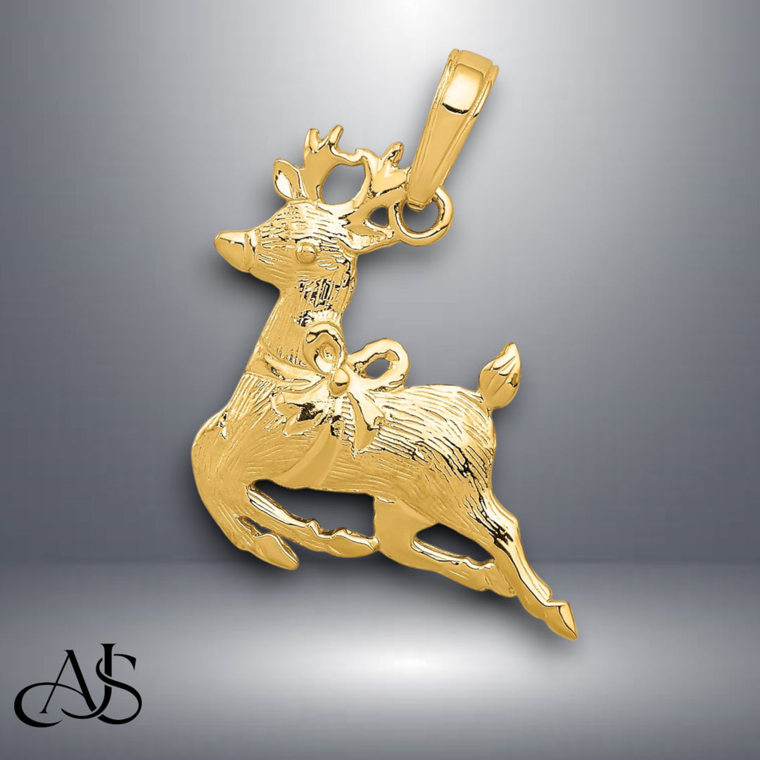 14K Yellow Gold Polished Reindeer Pendant with Necklace Chain Options
