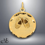 Load image into Gallery viewer, 14K Yellow Gold Small Solid Engravable Baby Shoes on Disc Charm with Necklace Chain Options
