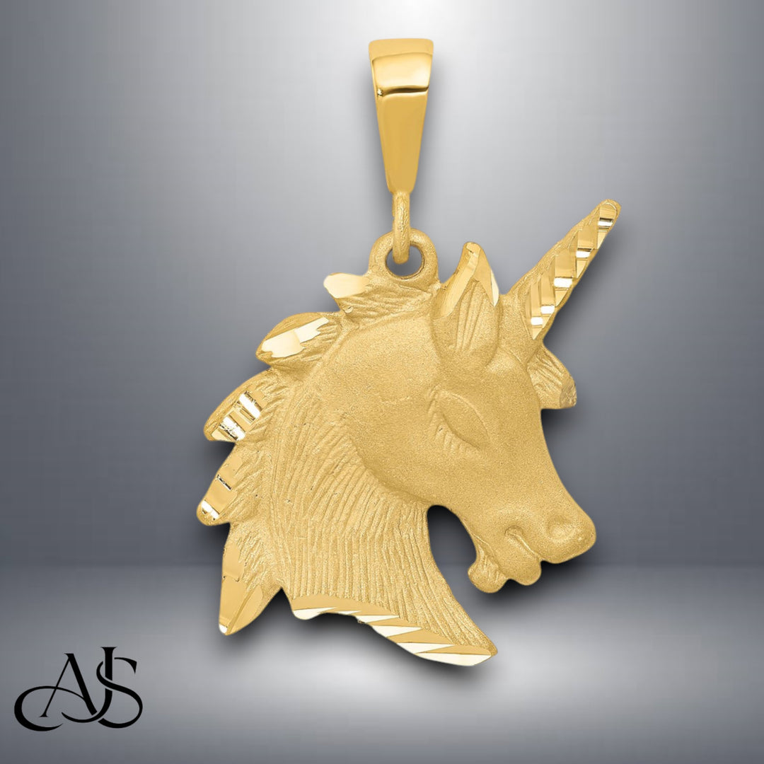 14K Yellow Gold Unicorn Head Charm with Necklace Chain Options
