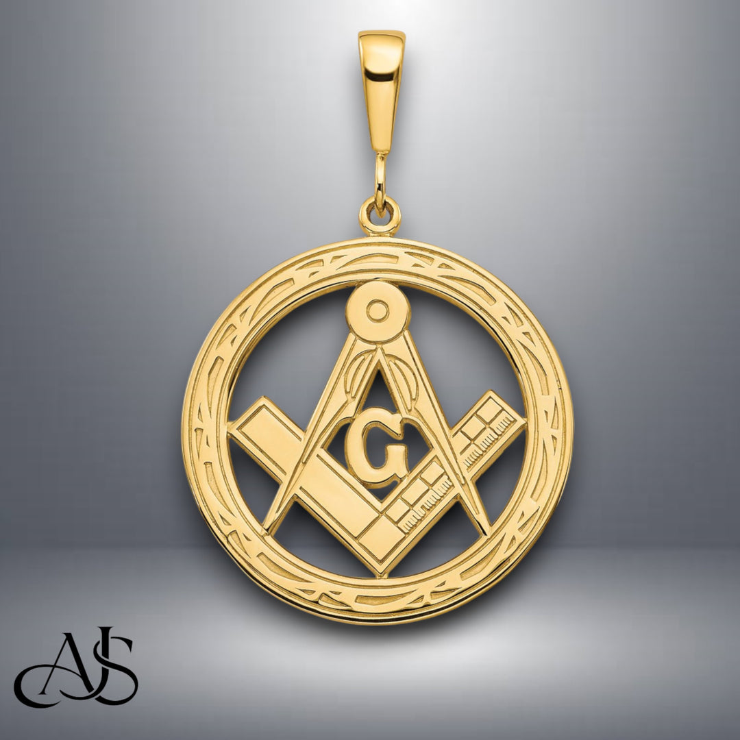 14K Yellow Gold Polished & Textured Masonic Symbol Pendant with Necklace Chain Options