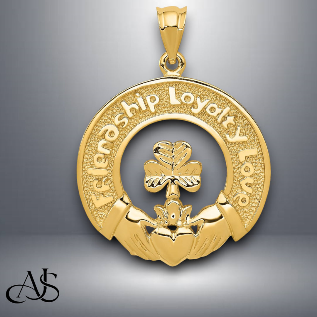 14K Yellow Gold Claddagh Leaf Charm with Necklace Chain Options