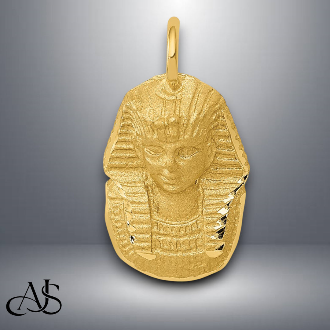 14K Yellow Gold Satin Diamond cut King Tut Charm with Necklace Chain Options