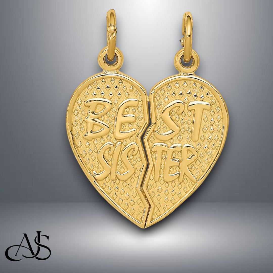 14K Yellow Gold Best Sister Break-apart Charm with Necklace Chain Options