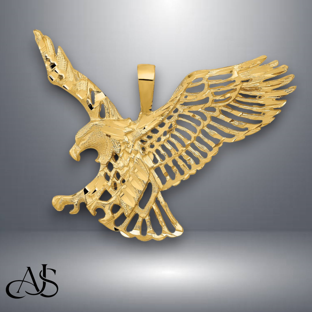 14K Yellow Gold Large Eagle Charm with Necklace Chain Options