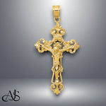 Load image into Gallery viewer, 14K Yellow Gold INRI Fleur De Lis Crucifix Pendant with Necklace Chain Options

