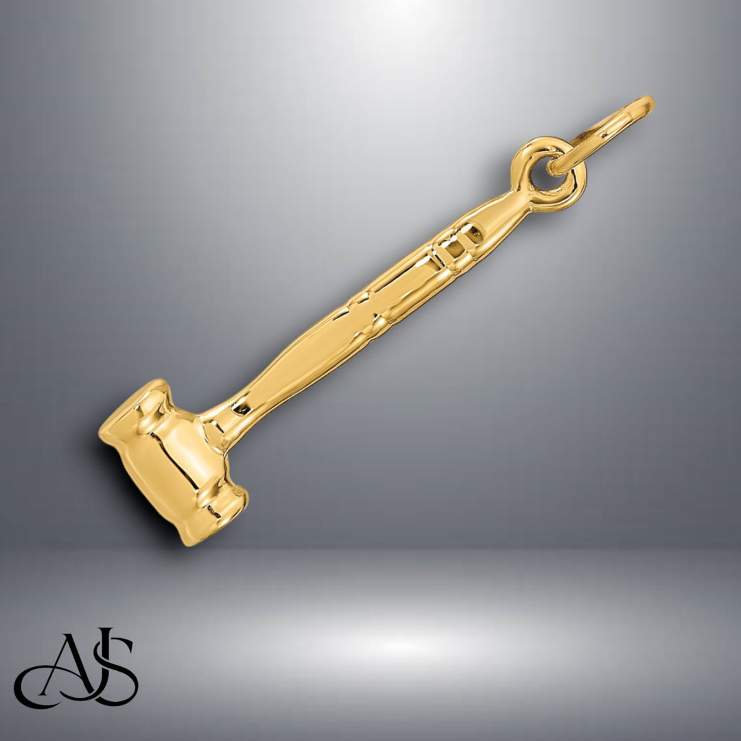 14K Yellow Gold 3-D Gavel Charm with Necklace Chain Options