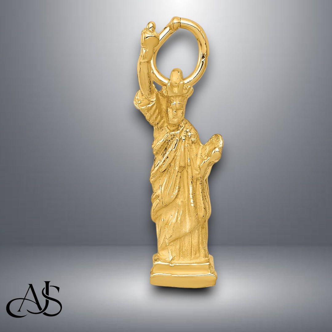 14K Yellow Gold 3D Statue Of Liberty Charm with Necklace Chain Options