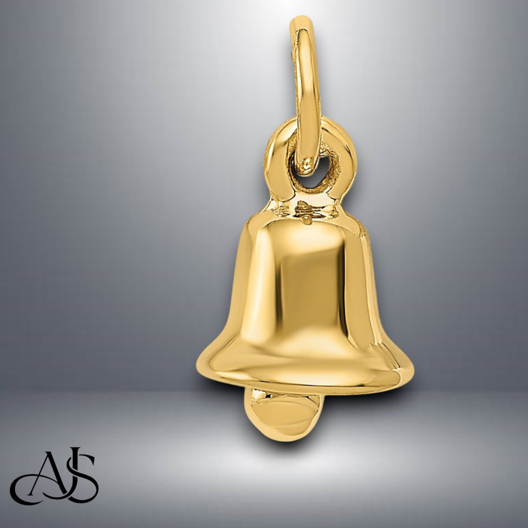14K Yellow Gold 3D Wedding Bell Charm with Necklace Chain Options