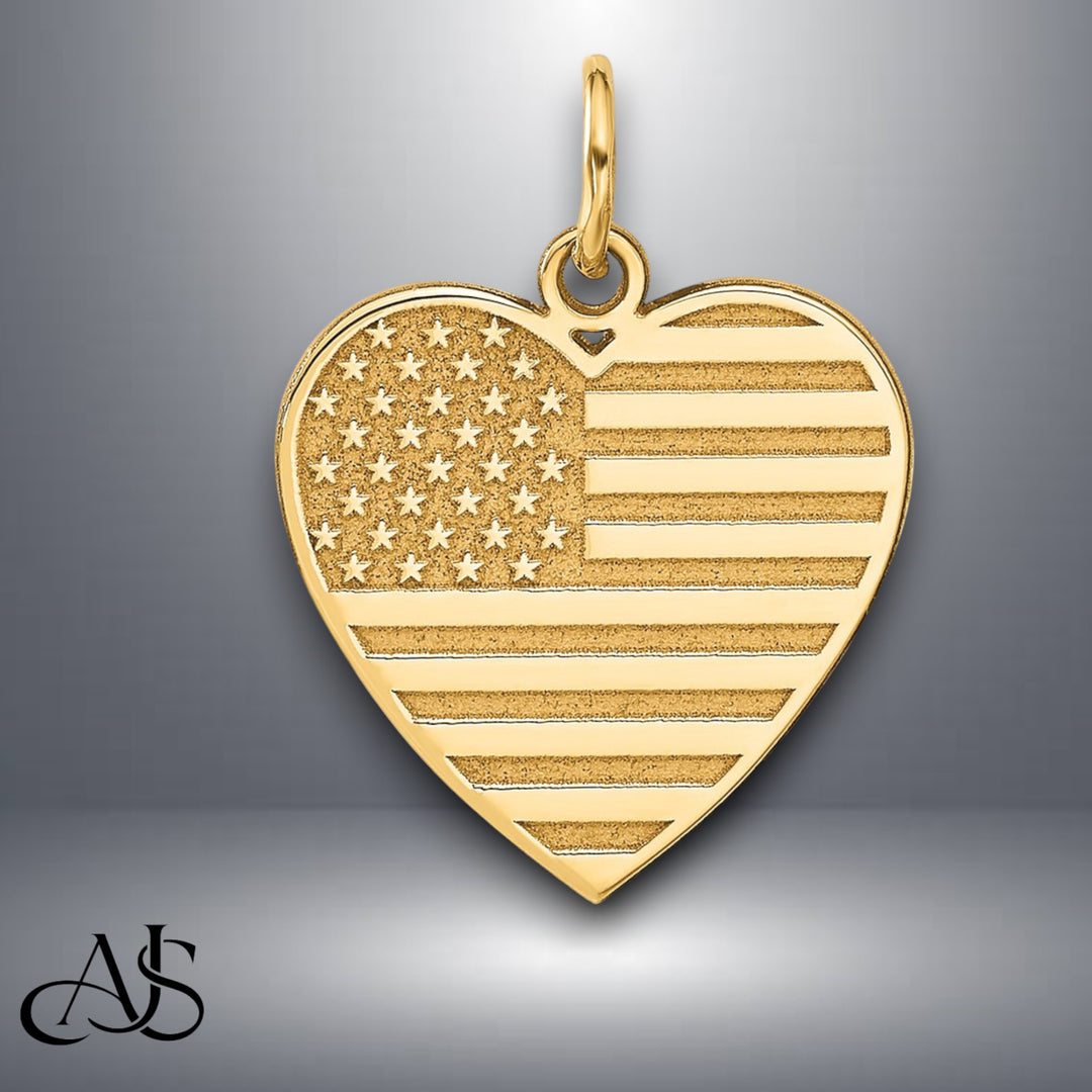 14K Yellow Gold Flag Heart Charm with Necklace Chain Options