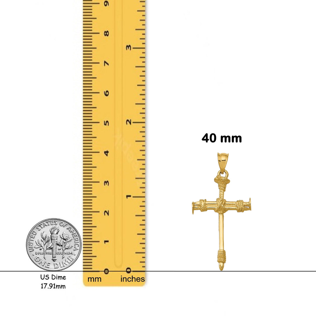 14K Yellow Gold Polished Nail Cross Pendant with Necklace Chain Options