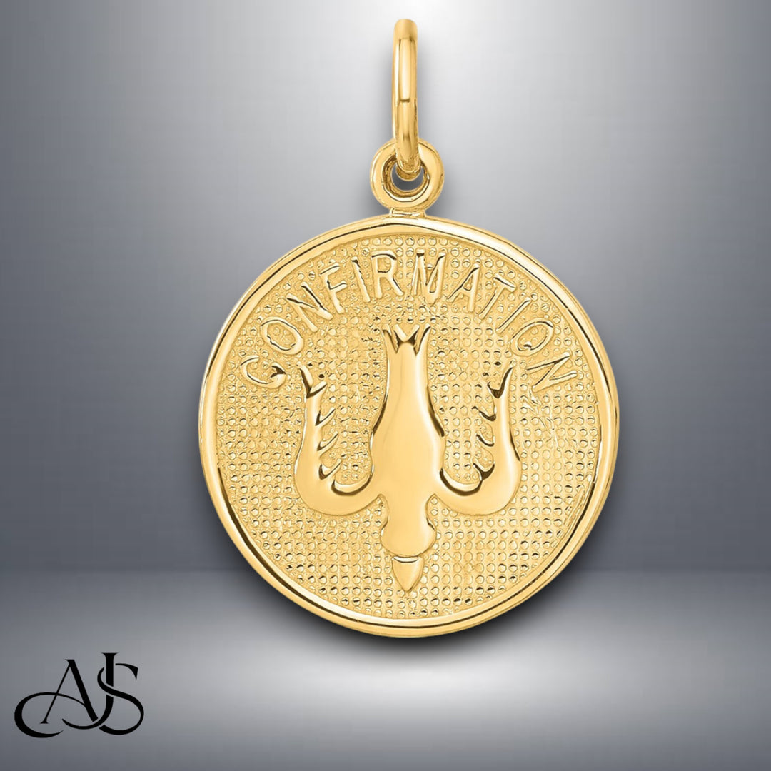 14K Yellow Gold Confirmation w/Dove Medal Charm with Necklace Chain Options