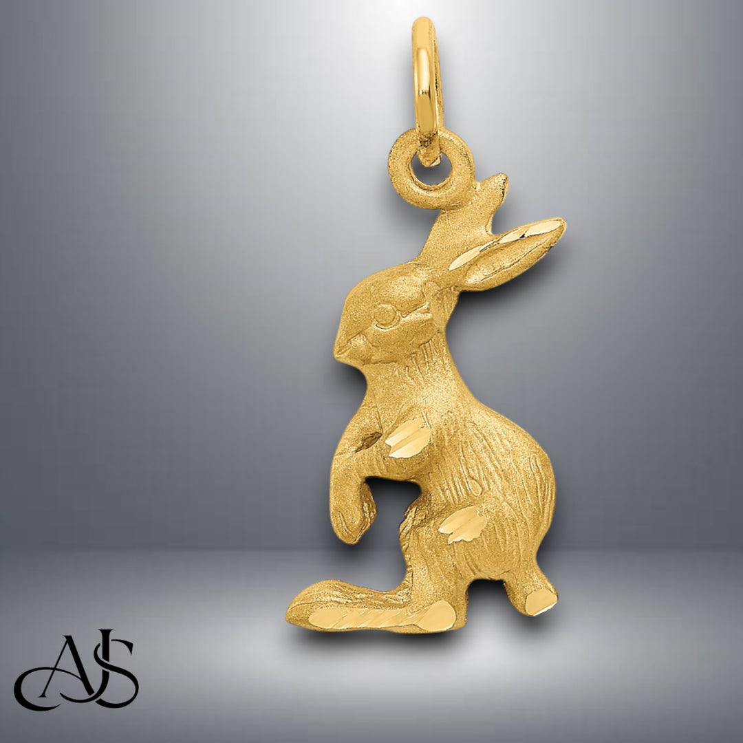 14K Yellow Gold Jack Rabbit Charm with Necklace Chain Options