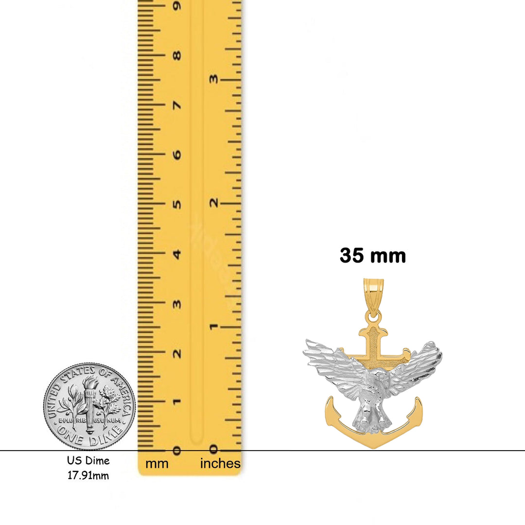 14K Two-tone Gold Mariners Cross w/Eagle Pendant with Necklace Chain Options