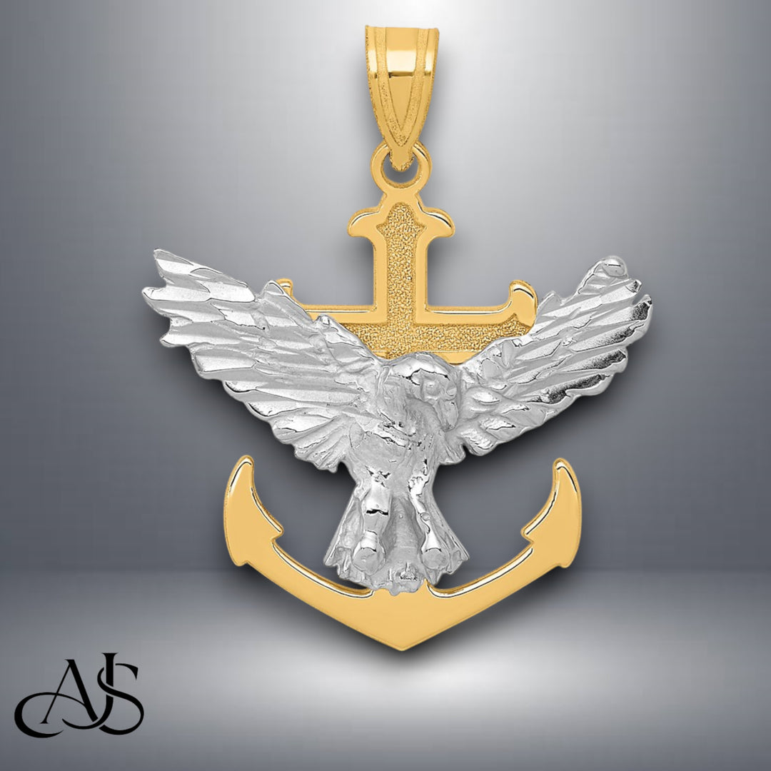 14K Two-tone Gold Mariners Cross w/Eagle Pendant with Necklace Chain Options