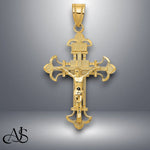 Load image into Gallery viewer, 14K Yellow Gold INRI Fleur De Lis Crucifix Charm with Necklace Chain Options
