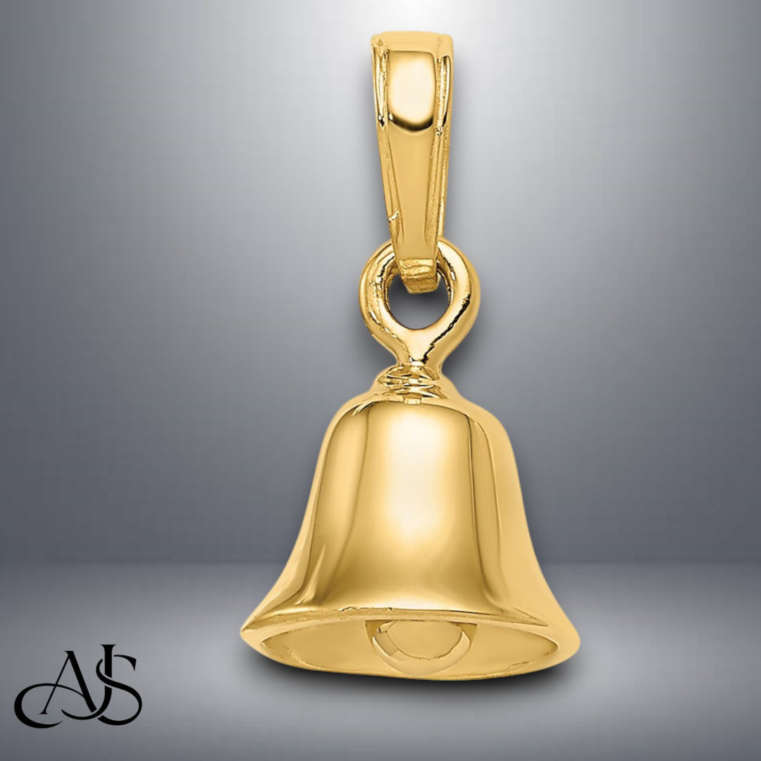 14K Yellow Gold 3-D Moveable Bell Pendant with Necklace Chain Options