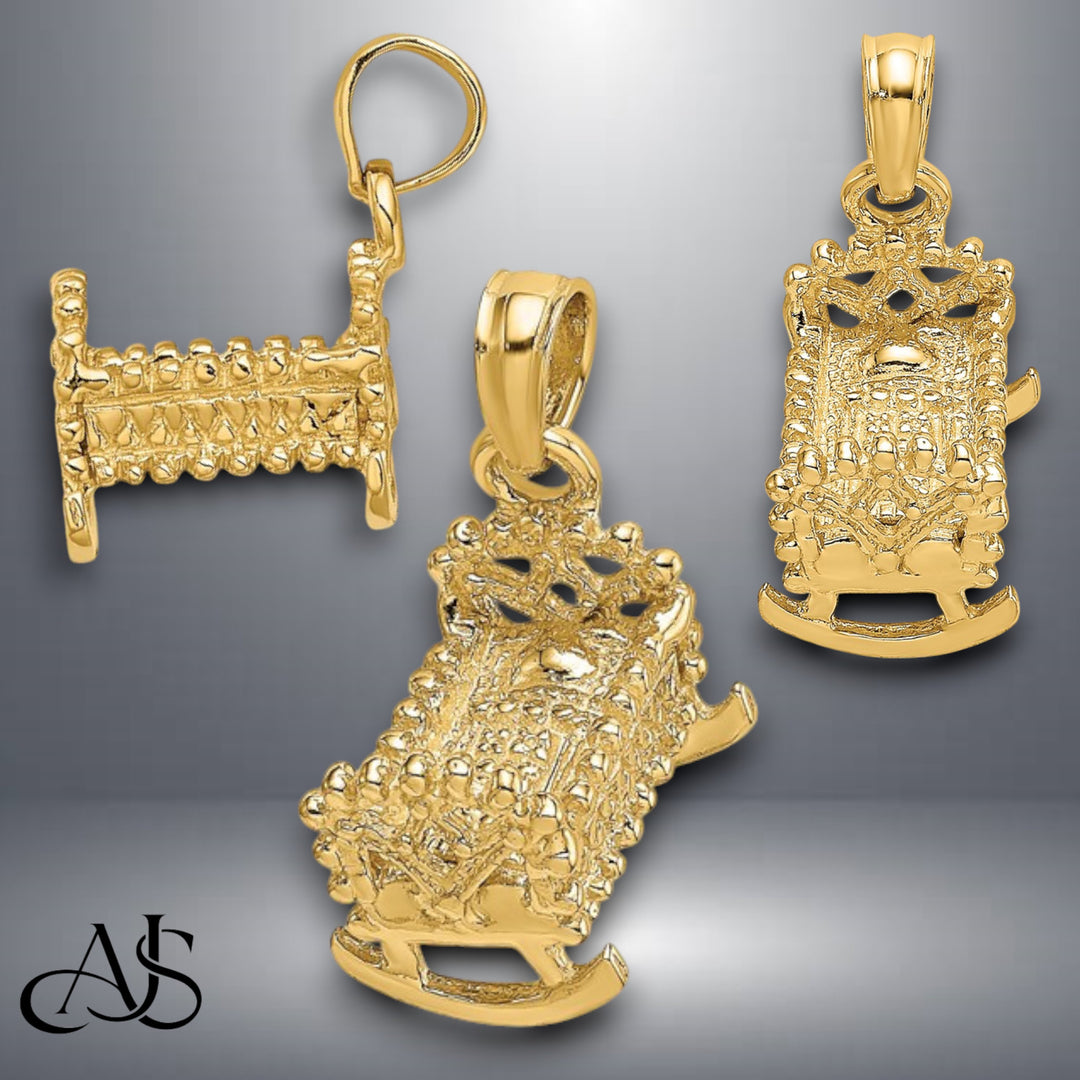 14K Yellow Gold 3D Baby Cradle Charm with Necklace Chain Options