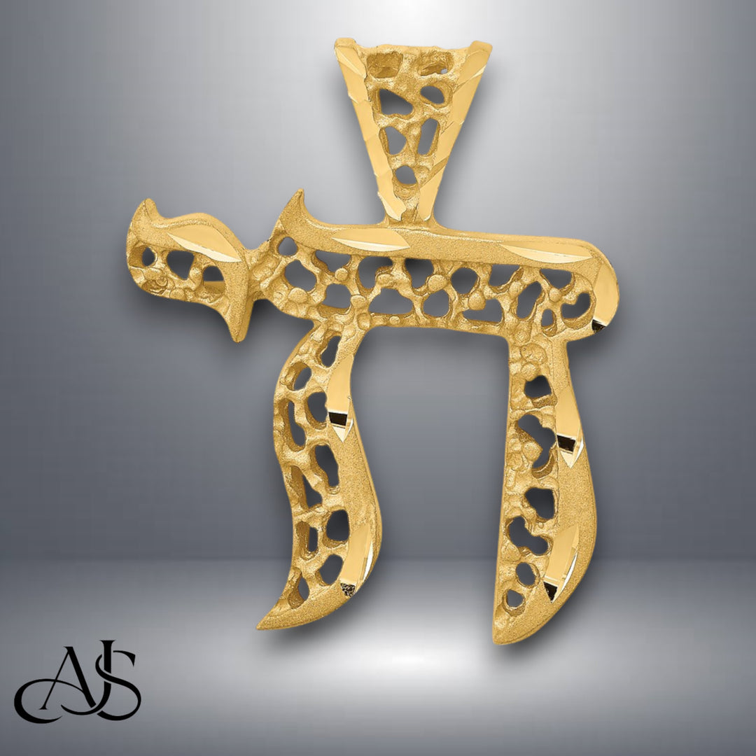 14K Yellow Gold Filigree Chai Pendant with Necklace Chain Options