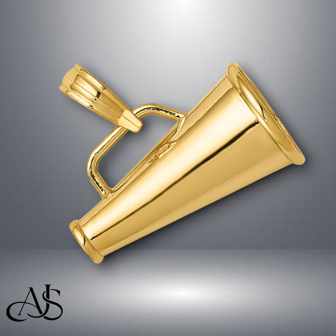 14K Yellow or White Gold Polished 3-D Small Megaphone Pendant with Necklace Chain Options
