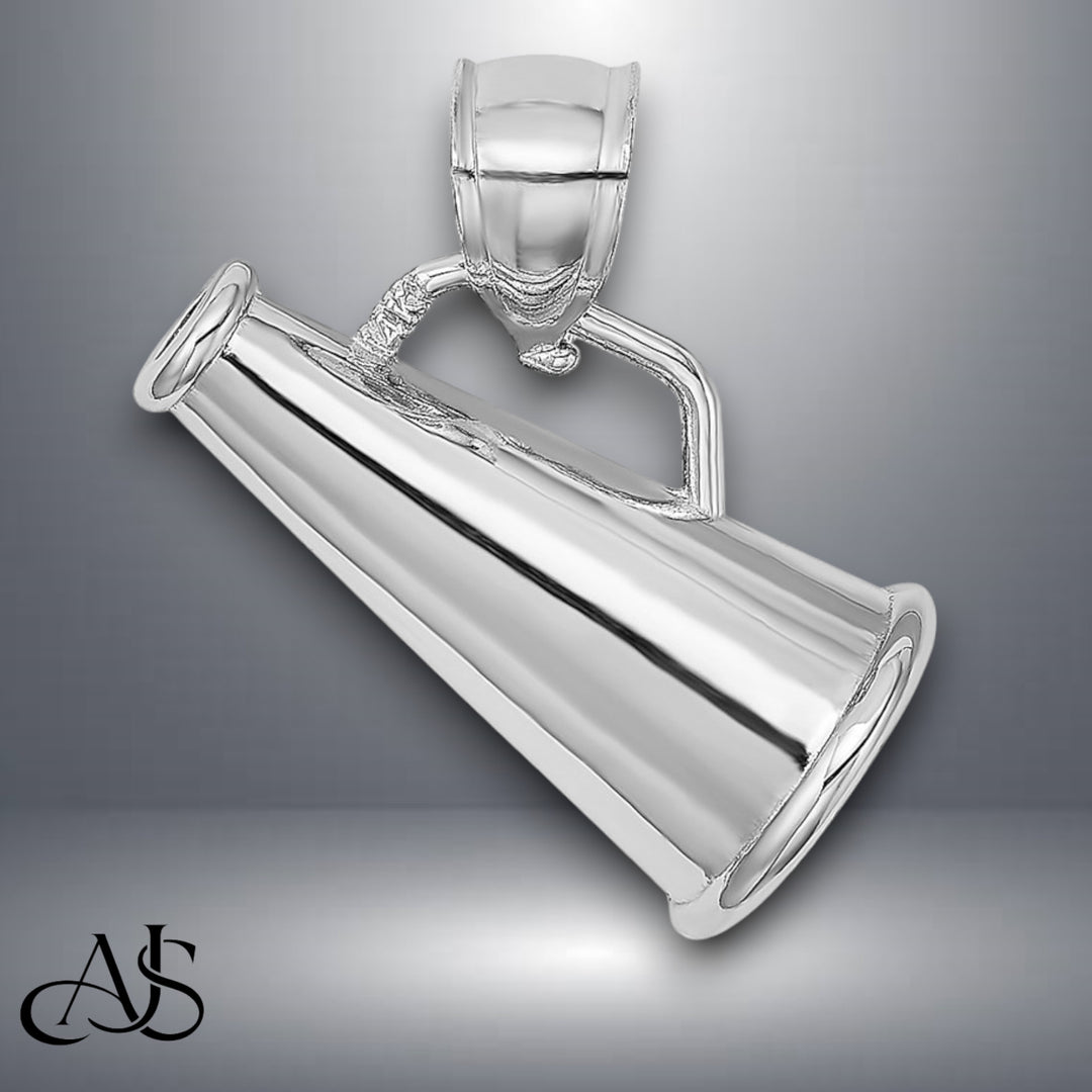 14K Yellow or White Gold Polished 3-D Small Megaphone Pendant with Necklace Chain Options