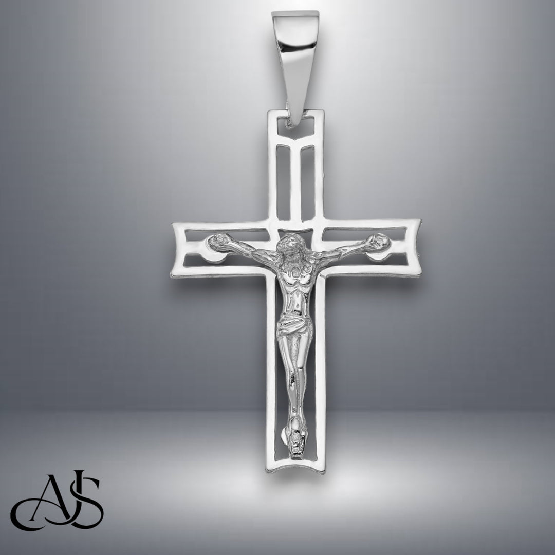 14K White Gold Crucifix Pendant with Necklace Chain Options