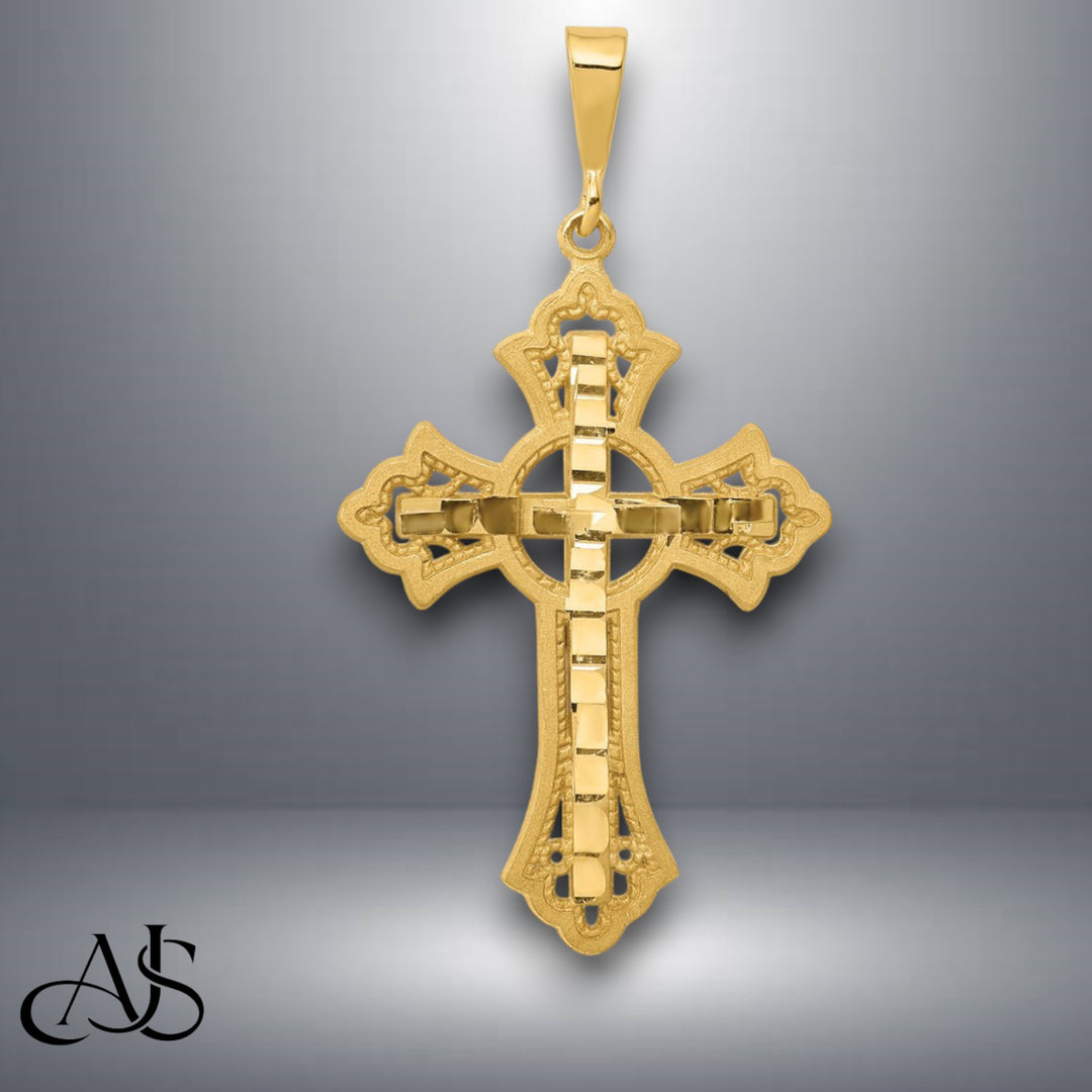 14K Yellow Gold Diamond-cut Celtic Cross Pendant with Necklace Chain Options