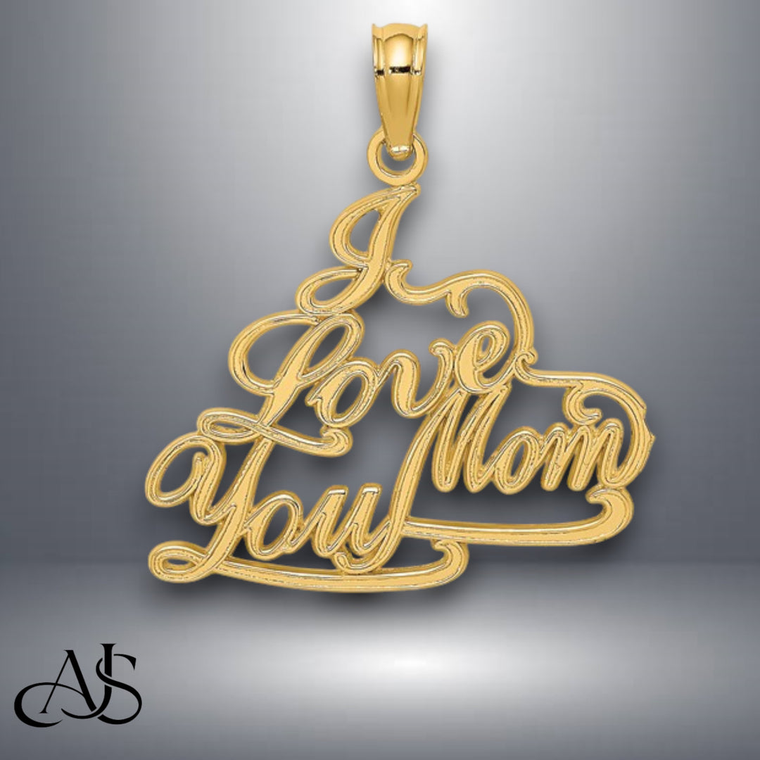 14K Yellow Gold I LOVE YOU MOM Charm with Necklace Chain Options