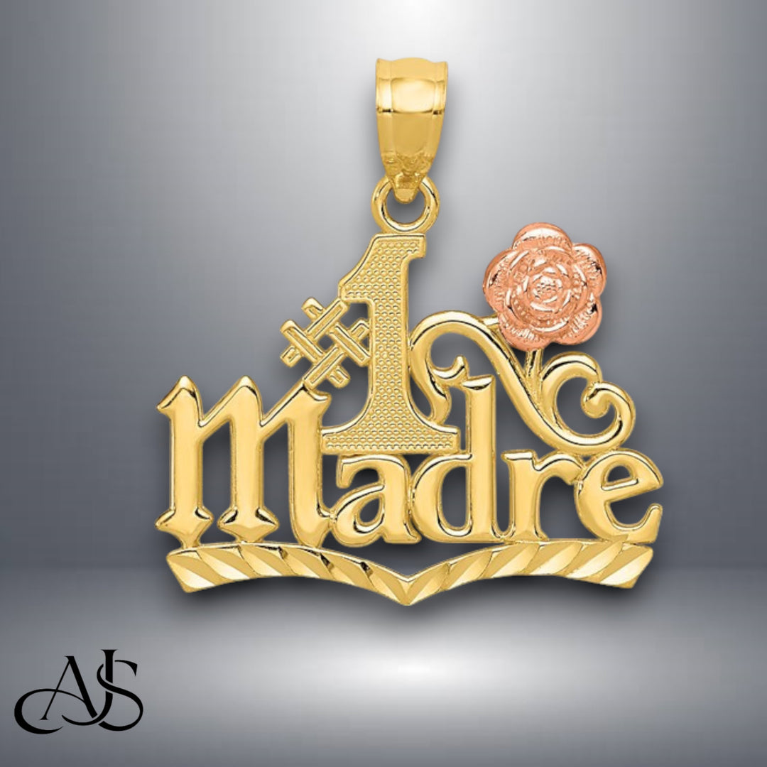 14K Yellow Gold and Rose Gold #1 MADRE Pendant with Necklace Chain Options