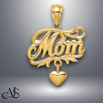 Load image into Gallery viewer, 14K Yellow Gold MOM w/ Dangling Heart Charm with Necklace Chain Options
